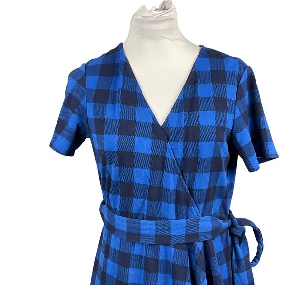 DRAPER JAMES Mini Dress Nassau Blue Plaid Buffalo Check Wrap Dress sz Small - Picture 6 of 13